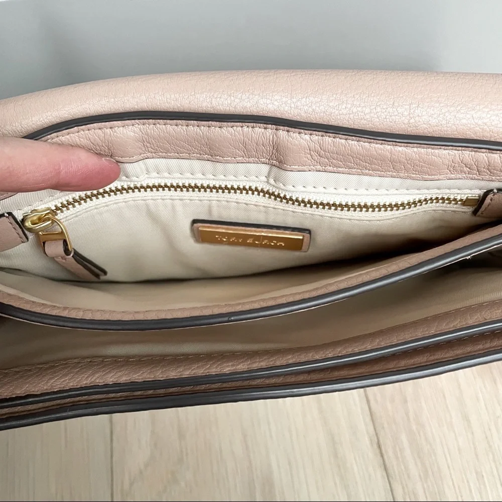 Tory Burch Beige and Red Leather Crossbody Bag with Gold Hardware